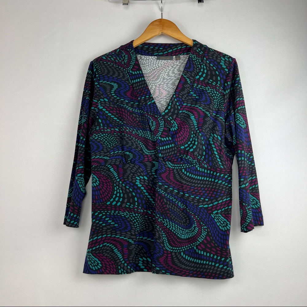 Amber Sun Tunic V neck Top Size Large